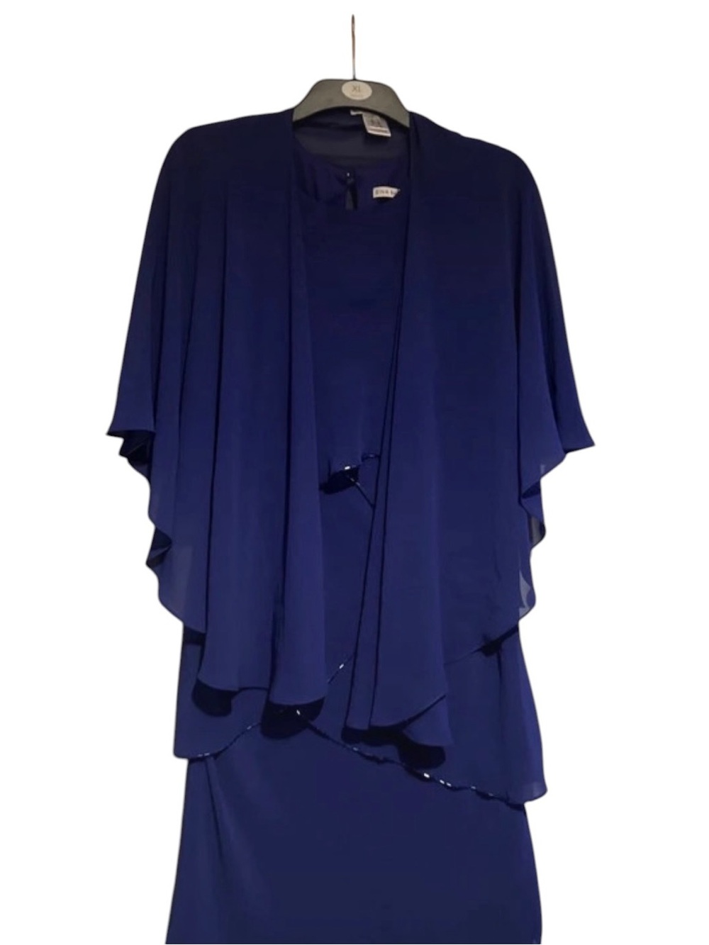 Gina Bacconi Navy Beaded Tiered Midi Dress with Matching Shrug for Shoulders - Picture 3 of 3